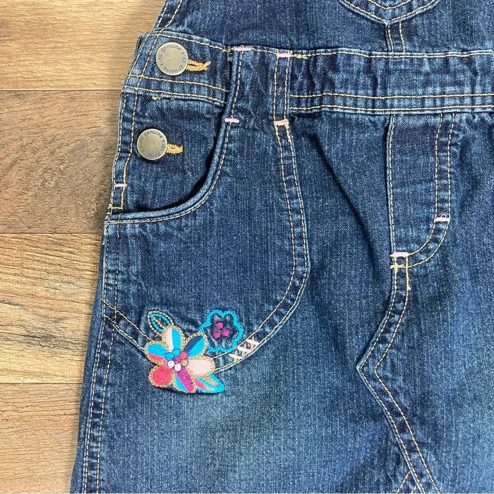 OshKosh B'Gosh Denim Jumper Dress w/ Floral Embroidery Size 6